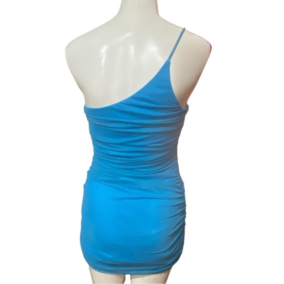 Princess Polly Blue Asymmetrical Ruched Bodycon Dress Size 6 - Picture 5 of 12